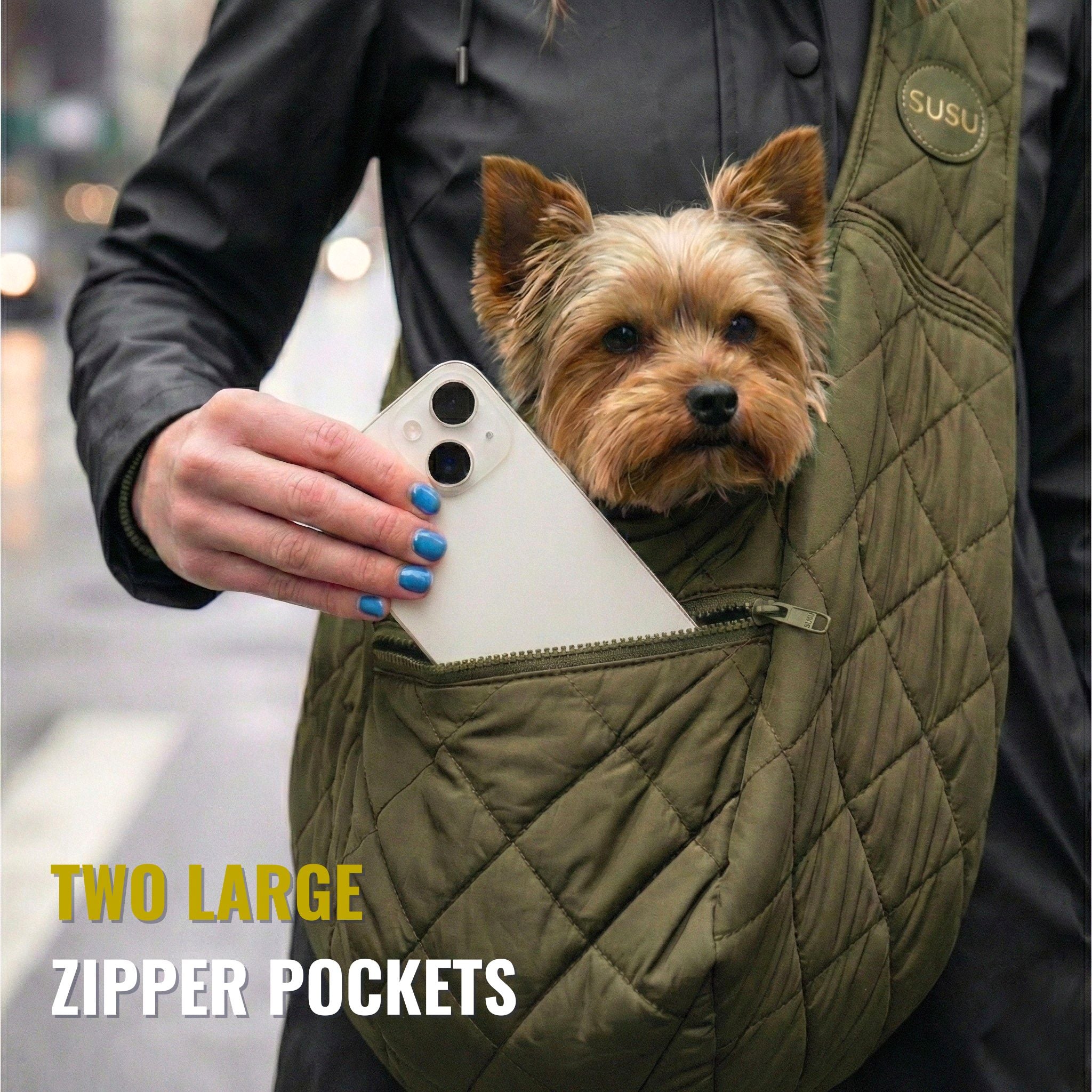 SMALL DOG CARRIER SLING FOR TOY DOGS 3-8 LB| OLIVE GREEN