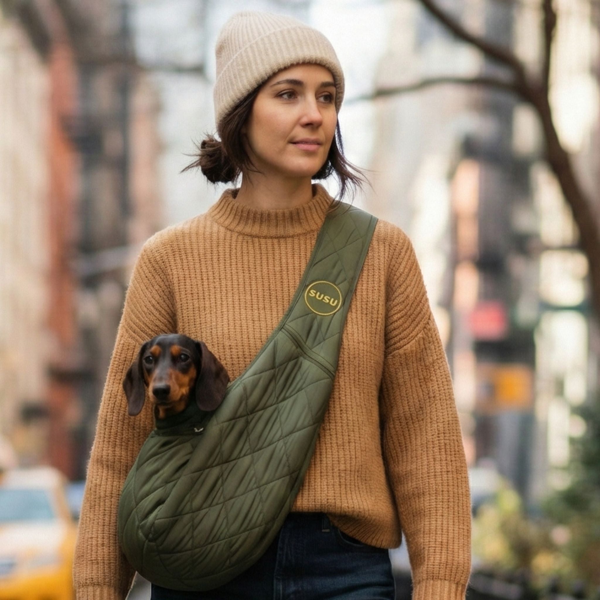 SMALL DOG CARRIER SLING FOR TOY DOGS 3-8 LB| OLIVE GREEN