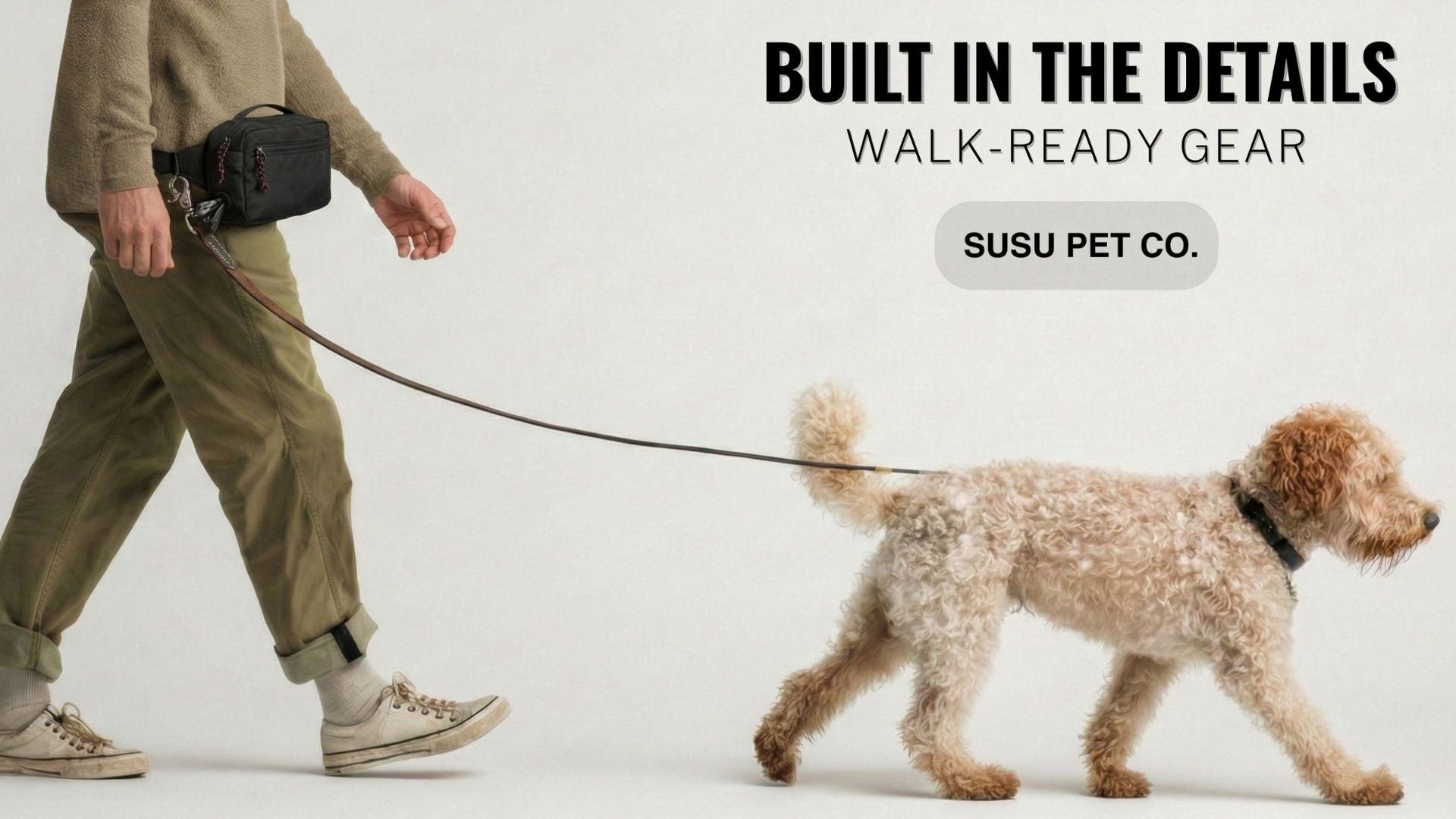 Dog walking bag crossbody sling — SUSU Grab-n-Go worn on walk with dog